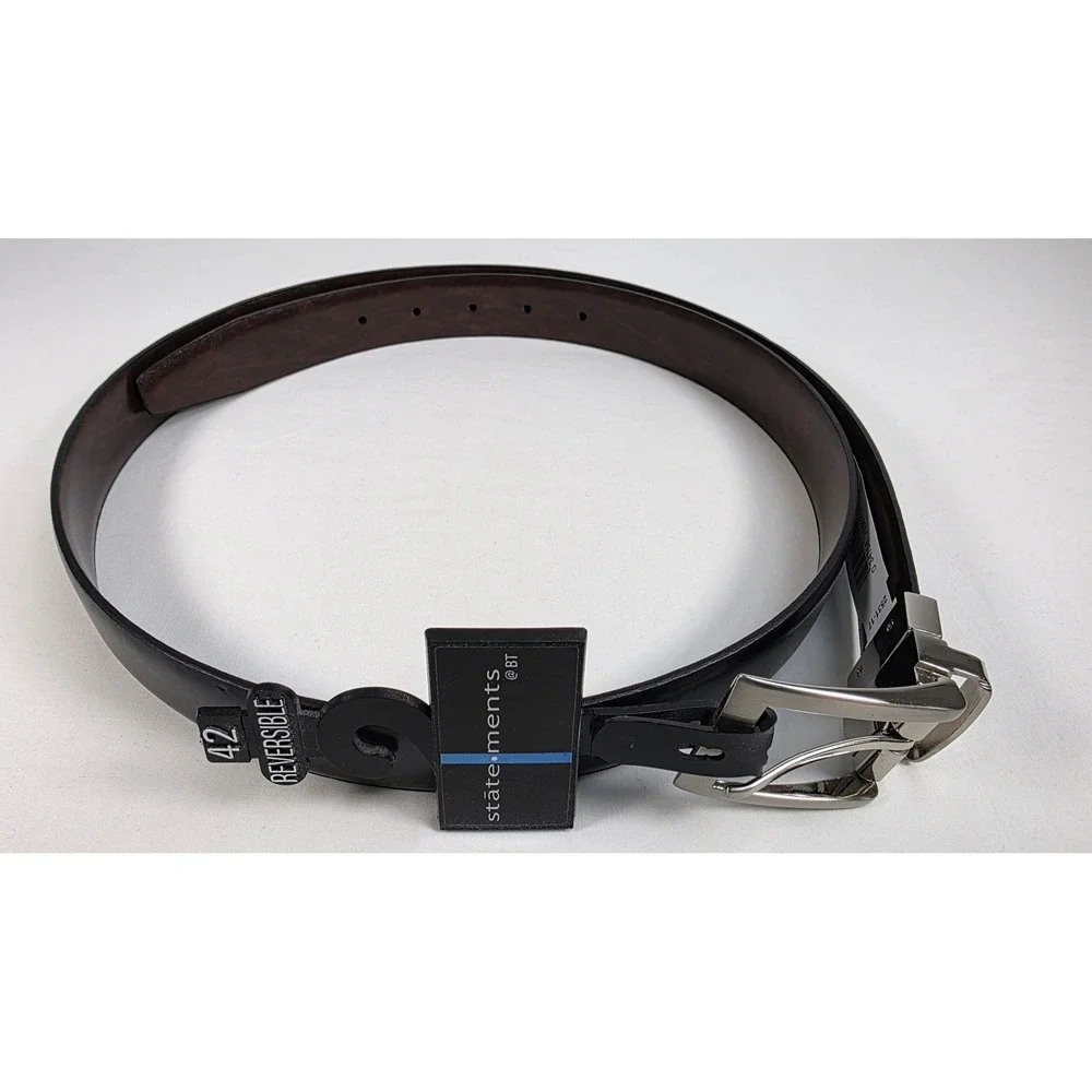 Statements @BT Belt Mens Size 42 Reversible Black Brown Silver Tone Buckle NEW